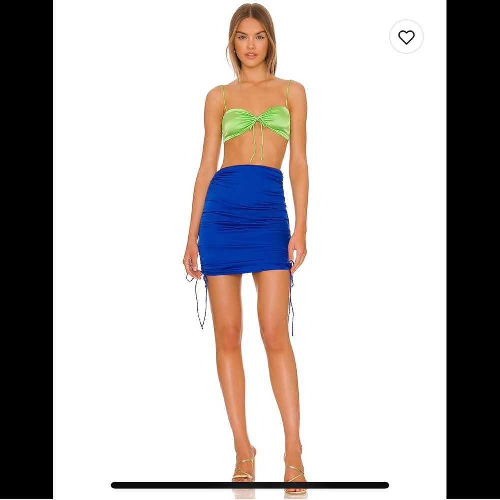 SUPERDOWN Green & Blue Satiny Skirt Set